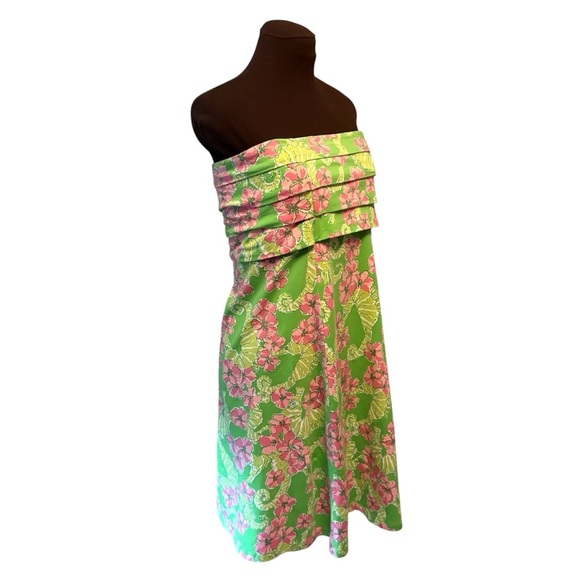 Lilly Pulitzer Floral Green & Pink Strapless Dress Style 8723 Womens size Medium - Picture 11 of 13